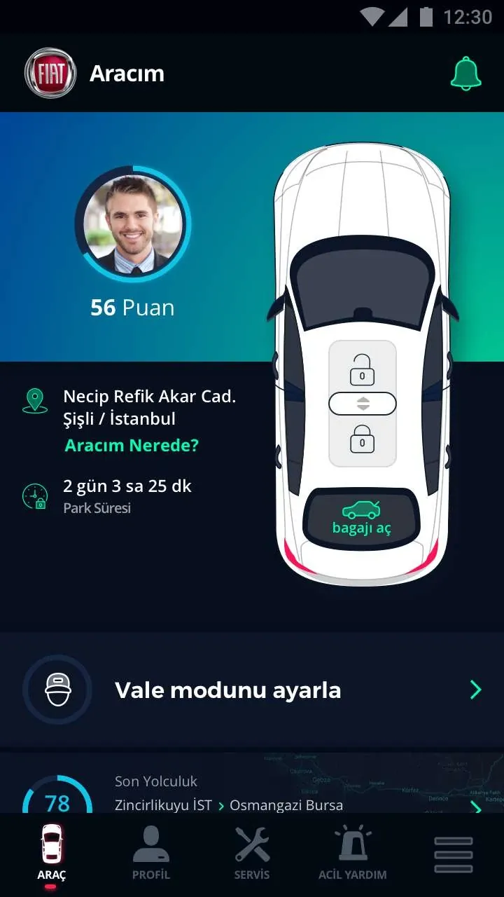 Home screen of the Fiat app