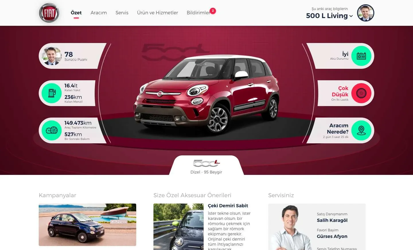 The MyFiat web dashboard on desktop