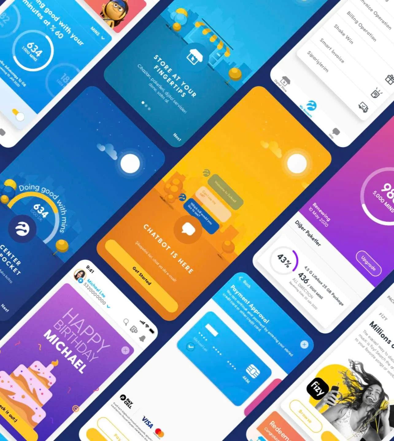 Turkcell app screens in the new visual language
