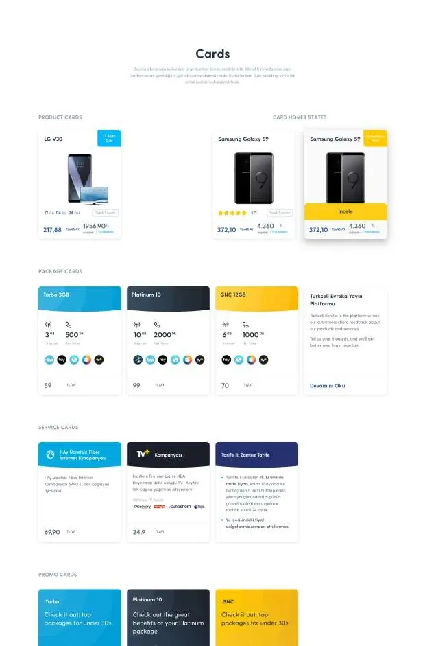 Turkcell Design System: cards